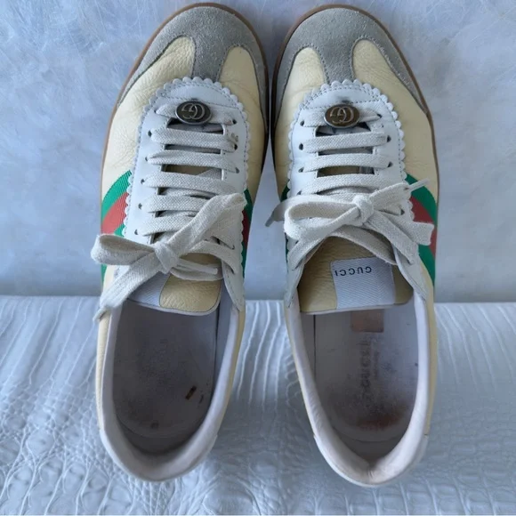 Gucci Leather Web Stripe Sneakers, tennis shoes , athletic wear– Yellow Size 39. - Picture 9 of 13